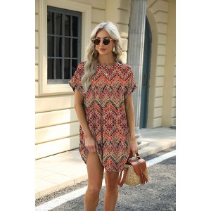 white christmas dresses V Neck Casual Geometric Print Maxi Dress main image 0