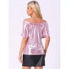 Allegra K Women's Metallic Off Shoulder Short Sleeve Boat Neck Blouse - 3 of 4