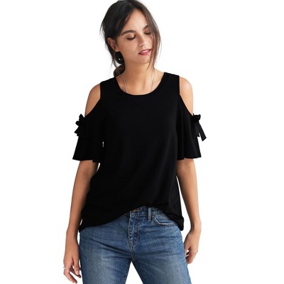 Ellos Women's Plus Size Cold-shoulder Top, 26/28 - Black : Target