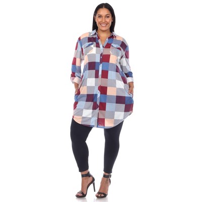 Plus Size Plaid Tunic Shirt Blue 3x - White Mark : Target