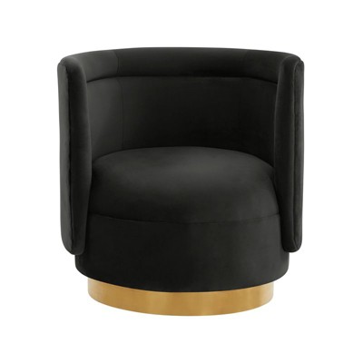 Black Velvet Swivel Accent Chair with Pine Frame