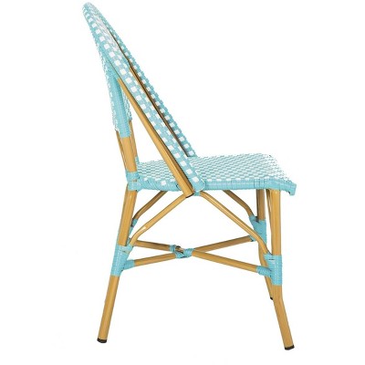 Teal and Light Brown Transitional Side Chair in Faux Bamboo and Wicker