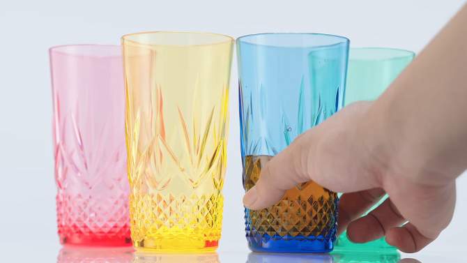 Khen's Shatterproof Vibrant Colored Tall Acrylic Drinking Glasses, Luxurious & Stylish, Unique Home Bar Addition - 4 pk, 2 of 8, play video