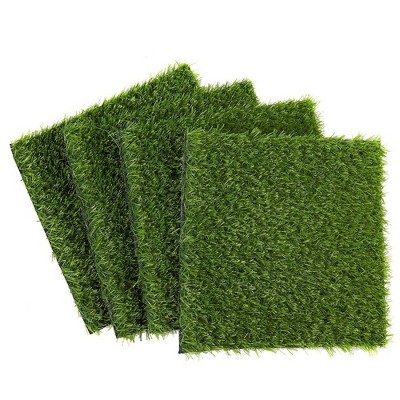 Juvale Artificial Faux Grass - 4-Pack Synthetic Lawn, Fake Grass Patch Placemats, Pet Turf Garden, Pets, Outdoor Décor, Non-Slip, Green, 12x12x0.25"