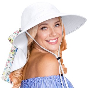 Tirrinia Stylish Garden Hats with Large Brim, Adjustable Safari Neck Cover, and Floral Ribbon - 1 of 4