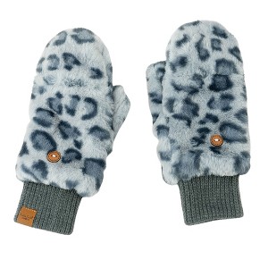 Britt's Knits Womens Winter Leopard Print Plush Vegan Fur Cuffed Lined Mittens Gloves - 1 of 2