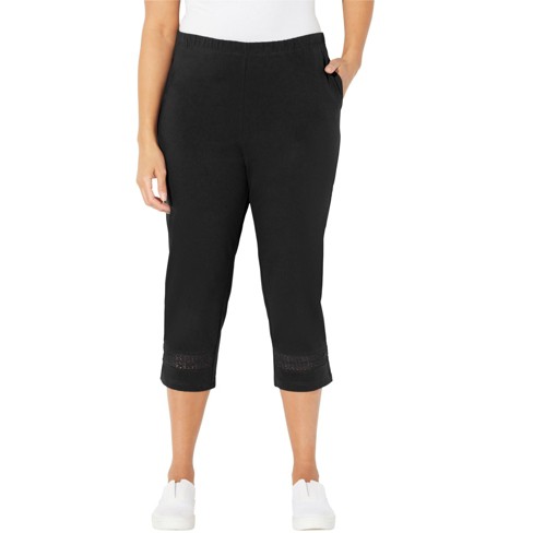 Catherines Women's Plus Size Suprema Crochet Trim Capri - 1x, Black ...