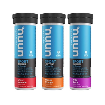 nuun Hydration Sport + Caffeine Vegan Tablets - Cherry Limeade, Wild Berry, & Mango Orange - 10ct/3pk