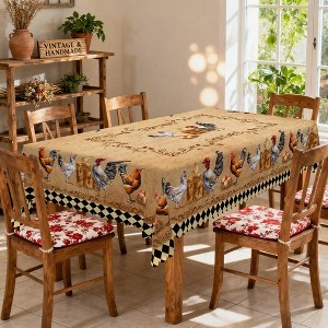 LOVEVOOK Checkered Wood Grain Tablecloth - Farmhouse Animals Table Covers, Rooster Plaid Table Clothes for Dining Room, Party, Home Decor - 1 of 4