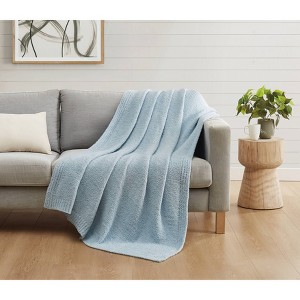 50"x70" Oversized Cozy Knit Throw Blanket Light Blue - Truly Soft: Soft Polyester, Machine Washable, All Ages - 1 of 4