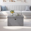 VECELO Folding Storage Ottoman Bench, End of Bed Linen Fabric Foot Rest Stool with Padded Seat, Large Footstool for Bedroom or Living Room - 4 of 4