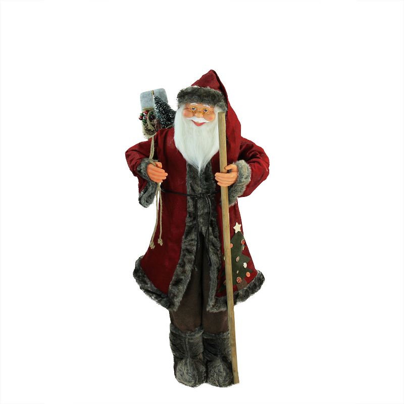 Northlight 48" Red and Brown Santa Claus with Walking Stick Standing Christmas Figure, 1 of 5