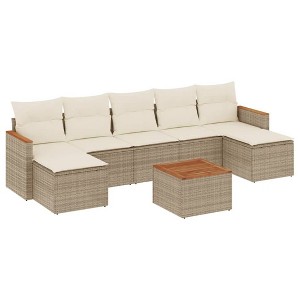 vidaXL 8 Piece Patio Sofa Set with Cushions Beige Poly Rattan - With Table - 1 of 4