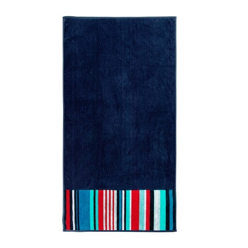Nautical Stripe Cotton Oversized Beach Towel Set, Navy Blue - Blue Nile ...