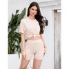 Women Casual Loose Two Piece Loungewear Set with Pockets T-shirt and Shorts Pajamas Set - 2 of 4