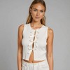 Knit & Lounge Women’s Bow Front Ribbed Knit Tank Top Sleeveless Cropped Scoop Neck Stretchy Fitted Casual Top- X Large ,Ivory - 4 of 4