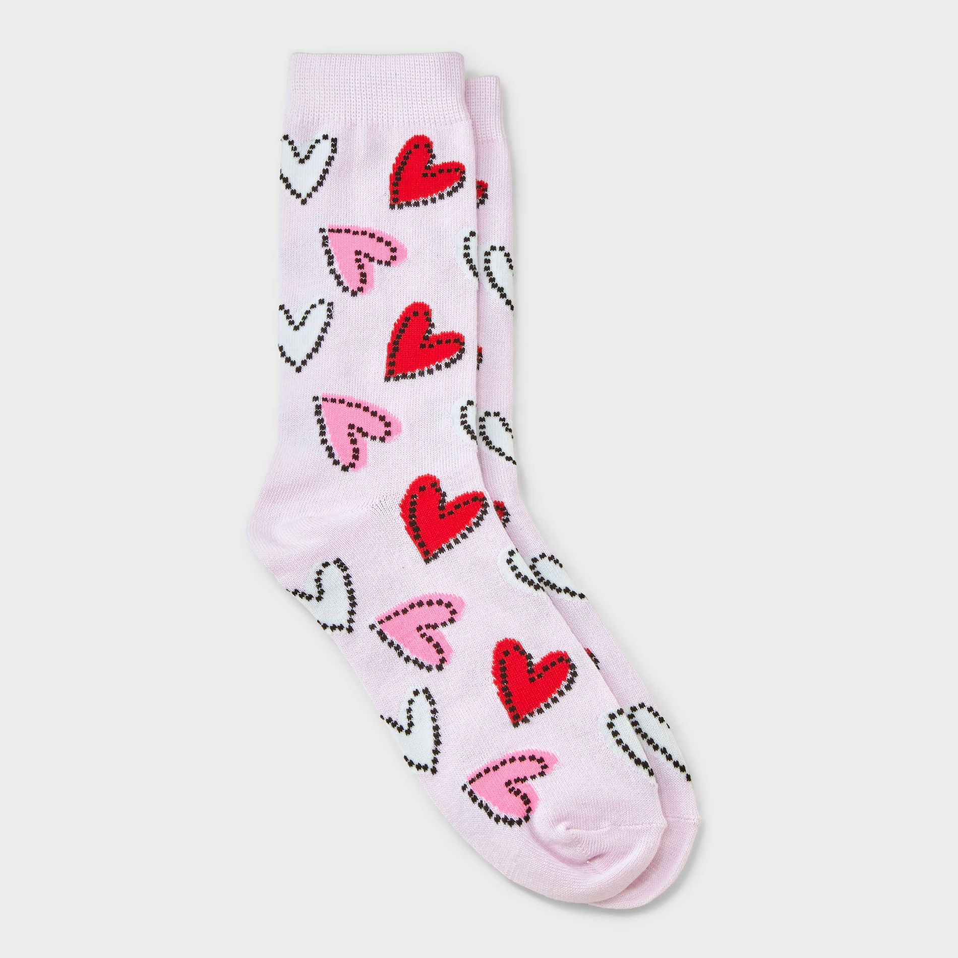 Women's Drawn Hearts Valentine's Day Crew Socks - Pink 4-10
