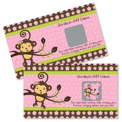 Big Dot of Happiness Pink Monkey Girl - Baby Shower or Birthday Party Game Scratch Off Cards - 22 Count
