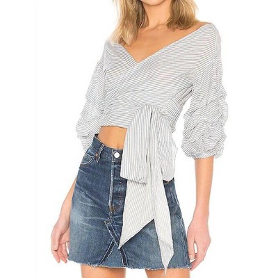 Women's Striped Puff Sleeve Bow Wrap Blouse - Lovers + Friends