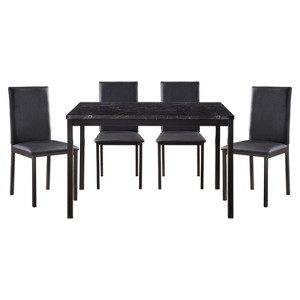VYNXARIA Metal Frame 5pc Dining Set Black Faux Marble Table and 4x Side Chairs Faux Leather Upholstery Casual Kitchen Furniture Set - 1 of 4