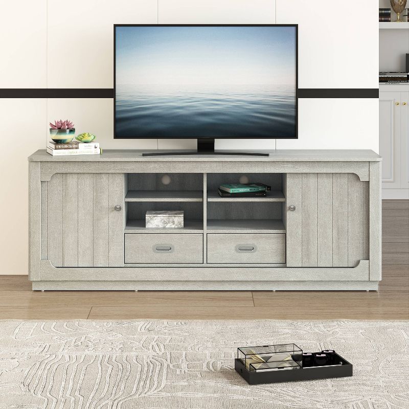 67&#34; TV Stand for TVs up to 70&#34; Saw Cut with Built-In Sliding Doors Storage Cabinet Off-White - Festivo, 1 of 13