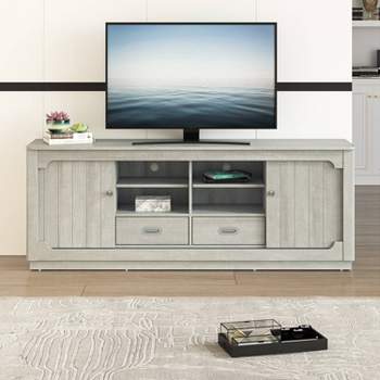 67" TV Stand for TVs up to 70" Saw Cut with Built-In Sliding Doors Storage Cabinet Off-White - Festivo