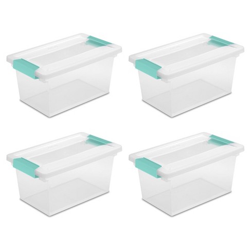 Sterilite Medium Stackable Clear Plastic Storage Tote Container with Clear Latching Lid & Green Clips for Home & Office Organization - image 1 of 4