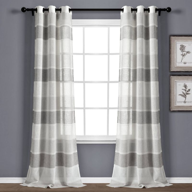 Set of 2 38"x84" Textured Stripe Grommet Sheer Window Curtain Panels - Lush Décor, 1 of 8