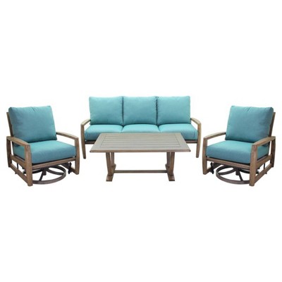 Avalon 4pc FSC Teak Motion Sofa Seating Group - Heather Gray - Courtyard Casual