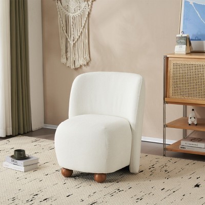 Modern Fabric Upholstered Armless Chair,Lounge Chair With Round Pine Wood Feet,Low Back Accent Chair For Living Room Bedroom-Coolbibila
