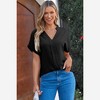 Amaryllis Women’s Textured Short Sleeve V Neck Blouse with Cuffed Sleeves Relaxed Fit Pull-On Style - 2 of 4