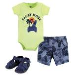 Hudson Baby Infant Boy Cotton Bodysuit, Shorts and Shoe Set, Vacay Mode