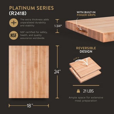 Large Maple Wood Reversible Cutting Board, 24" x 18"