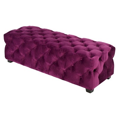 Modern Glam Fuchsia Velvet Tufted Ottoman Bench