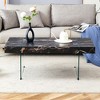 Modern Coffee Table Glasss Cocktail Table Center Table End Table Side Table Accent Table with Marble-Patterned Top, White/Wood/Black-ModernLuxe - 3 of 4