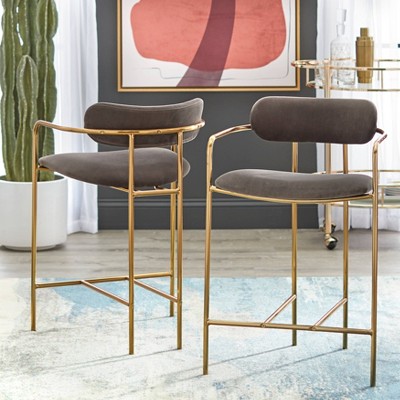 Buylateral 24" Set of 2 Retro Velvet Counter Height Barstools