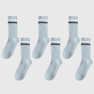 Anna-Kaci Women's 6pk Ribbed Slouch Socks with Striped Cuff - Warm & Stylish Mid-Calf Socks for Winter & Casual Wear - 1 of 3