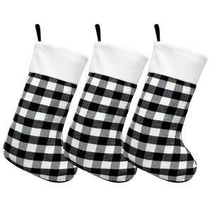 Wrapables Christmas Buffalo Plaid Stockings With Plush White Cuff, Hanging Fireplace Holiday Decoration (Set of 3), Black - 1 of 4