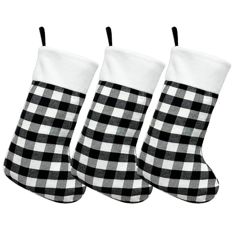 Wrapables Christmas Buffalo Plaid Stockings With Plush White Cuff, Hanging Fireplace Holiday Decoration (Set of 3), Black - image 1 of 4