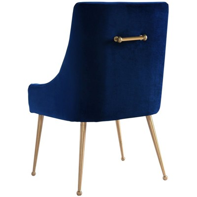 Navy Velvet Upholstered Side Chair with Gold Tapered Legs