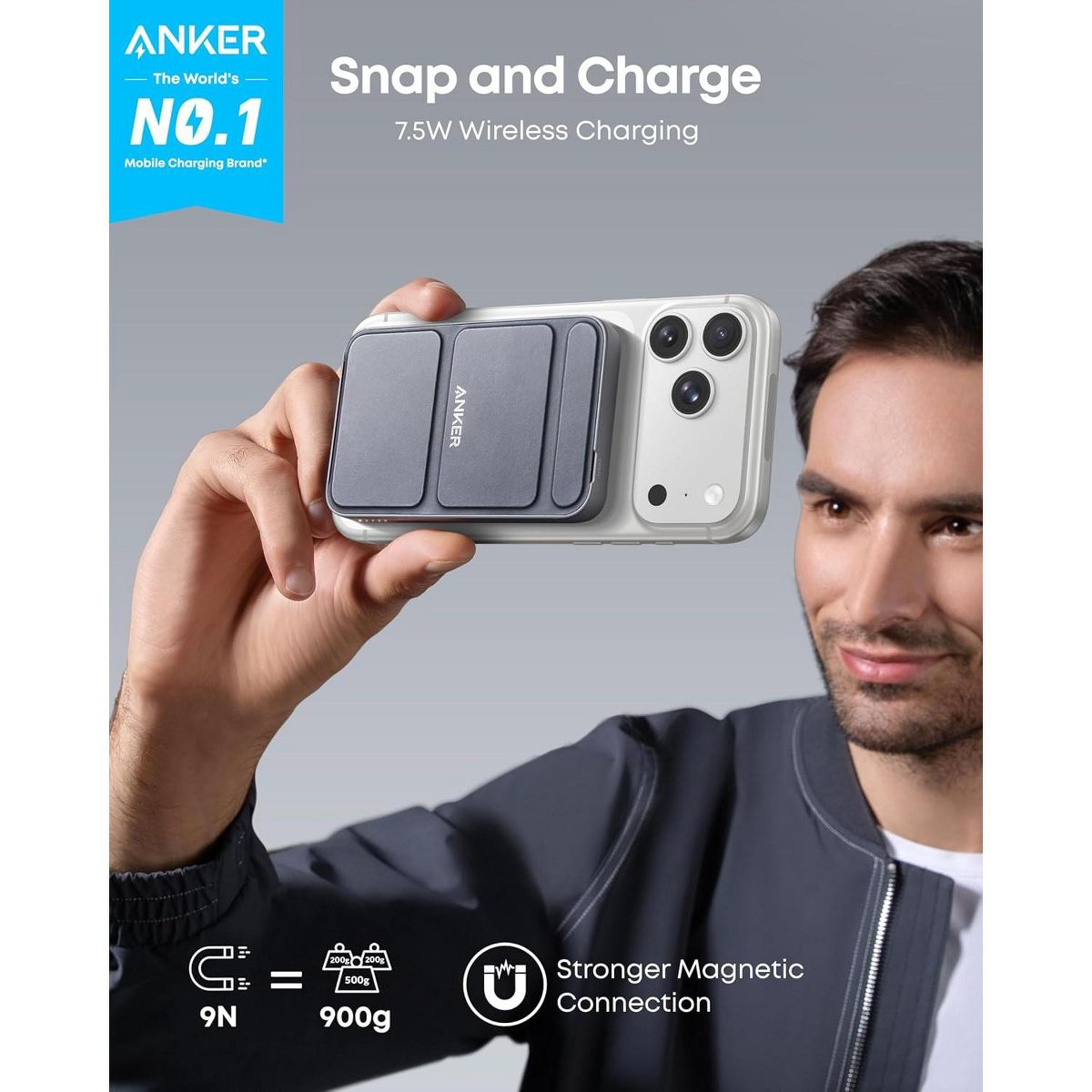 Refurbished Anker 622 Magnetic Power Bank, 5,000mAh Foldable Wireless Charger, Stand & USB-C Port, MagSafe-Compatible for iPhone 16/15/14/13 - thumbnail 2