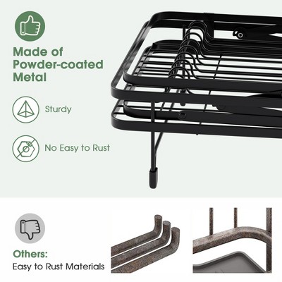 Black Metal and Bamboo 2-Tier Collapsible Dish Drying Rack