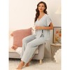 cheibear Women's Lounge Outfits Ribbed Knit Short Sleeve Sleepshirt with Pants Soft Casual Pajama Sets - 2 of 4