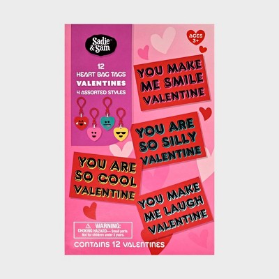 Sadie & Sam 12ct Emoji Bag Tags Valentine's Day Classroom Exchange Cards