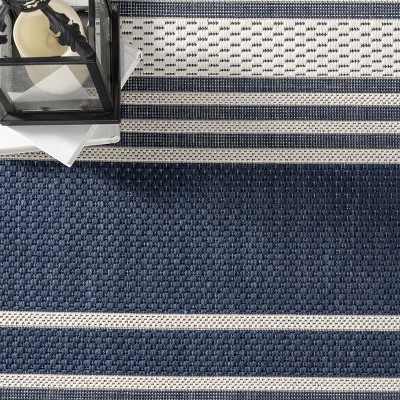 Navy Stripe 4' x 6' Stain-Resistant Synthetic Rug