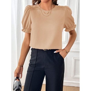 Coolmee Women Summer Blouse Casual Puff Short Sleeve Tops Fashion Crew Neck Tunic Shirts - 1 of 4
