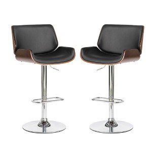Set of 2 Leatherette Adjustable Height Swivel Bar Stools Chrome Plated Base - Glitzhome - 1 of 4