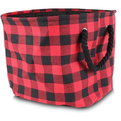 Okuna Outpost Foldable Storage Bin with Rope Handles, Buffalo Plaid Design (16 x 10 x 12 in)