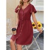 Womens Summer Casual Dress Button Down V Neck A Line Dress Ruffle Flowy Smocked Dress Short Sleeve Flared Dress - 3 of 3