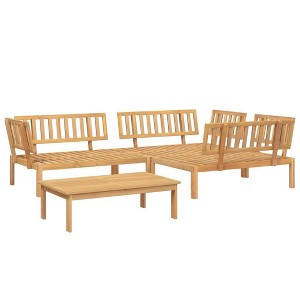 vidaXL - 4 Piece Patio Pallet Sofa Set - Modular Solid Acacia Wood - Outdoor/Garden/Deck/Patio - Includes 3 Sofas and 1 Table - 242.5 lb Capacity - 1 of 4
